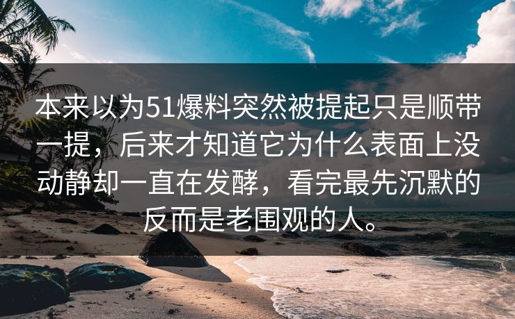 本来以为51爆料突然被提起只是顺带一提，后来才知道它为什么表面上没动静却一直在发酵，看完最先沉默的反而是老围观的人。